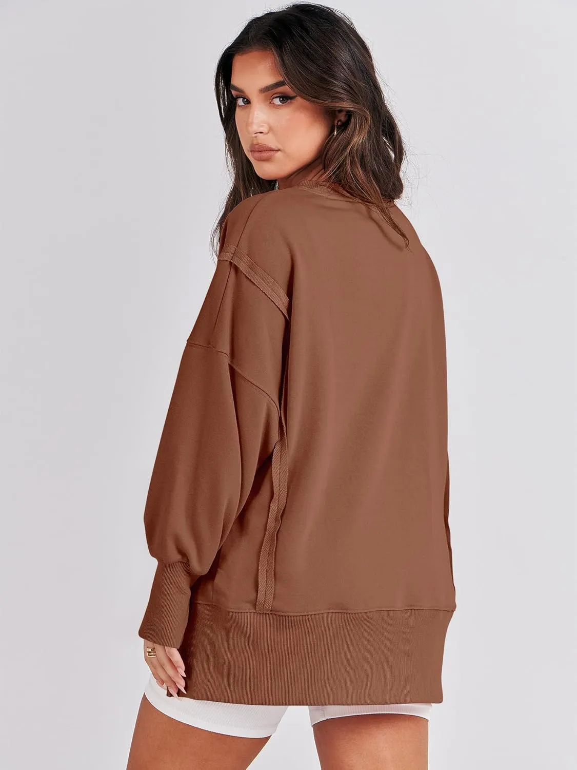 ANRABESS Women's Oversized Sweatshirts Crew Neck Long Sleeve Shirts Casual Loose Slit 2025 Fall Clothes
