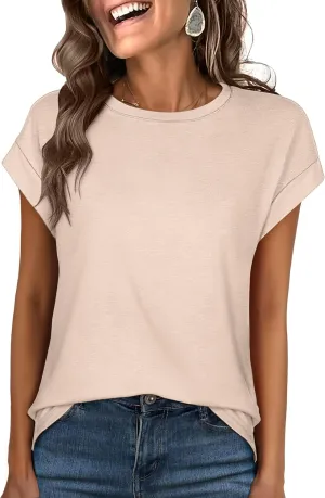 ANRABESS Womens Tops Summer Cap Sleeve Basic Tshirts Loose Fit Business Casual Tee Shirts