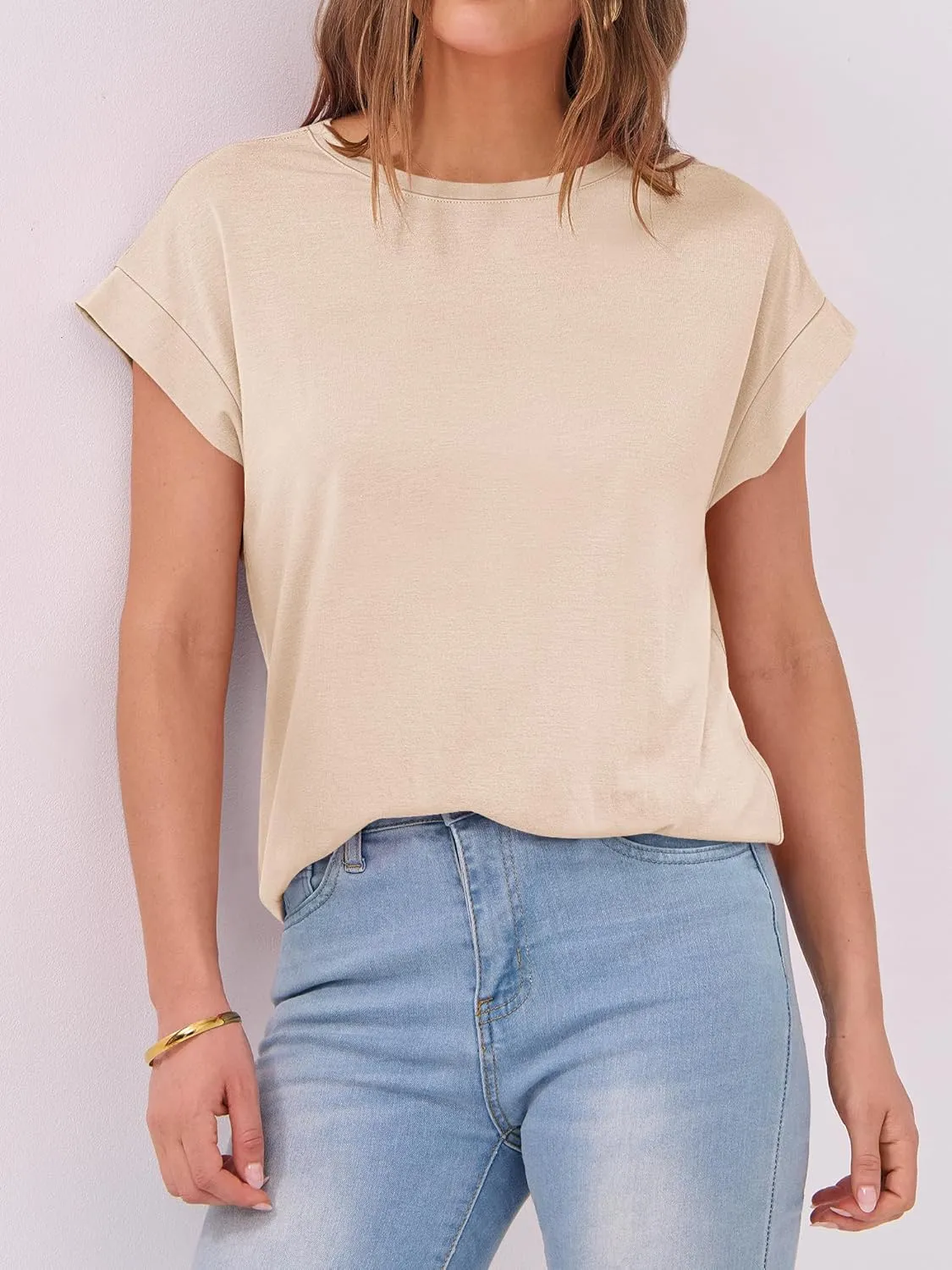 ANRABESS Womens Tops Summer Cap Sleeve Basic Tshirts Loose Fit Business Casual Tee Shirts