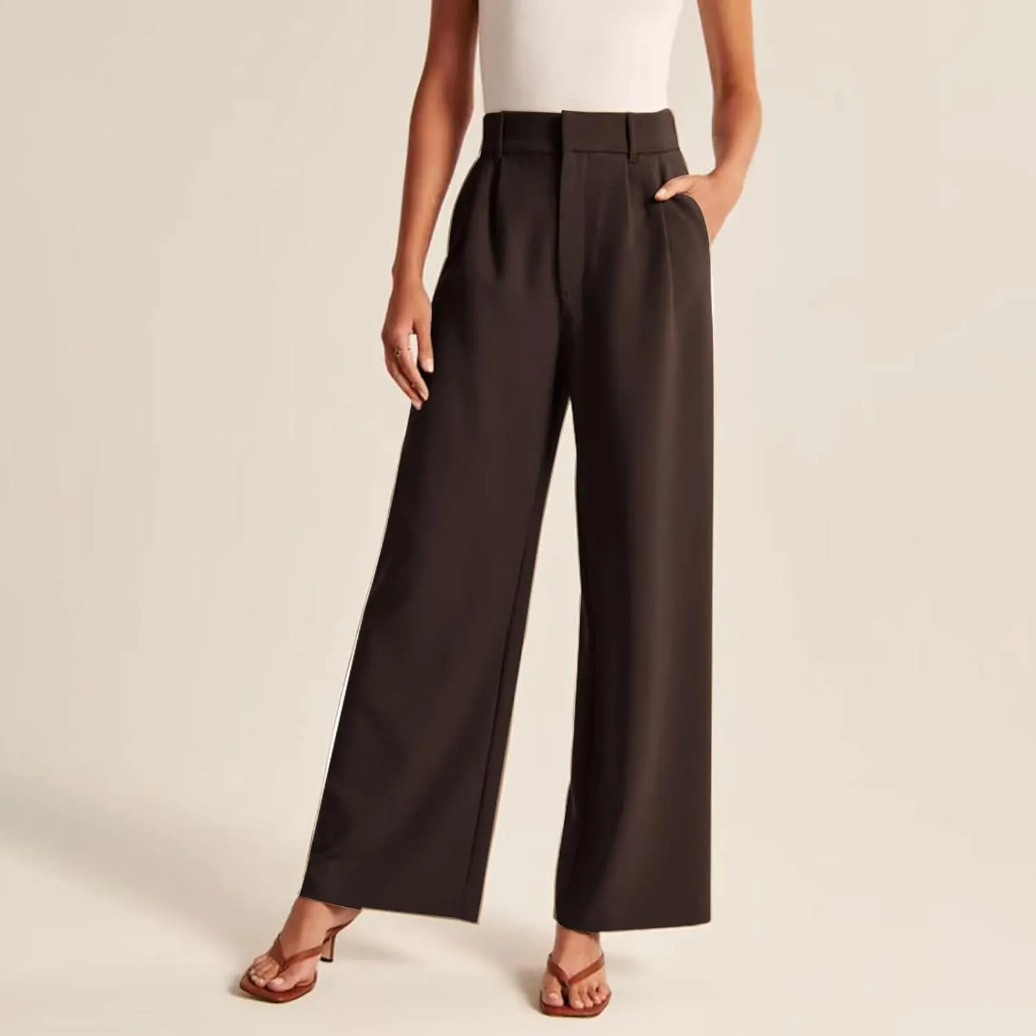 BZGTZT Women's Plus Size Suit Pant Wide Leg Pants Elastic High Waist Lightweight Business Trousers Long Straight Dress Pants