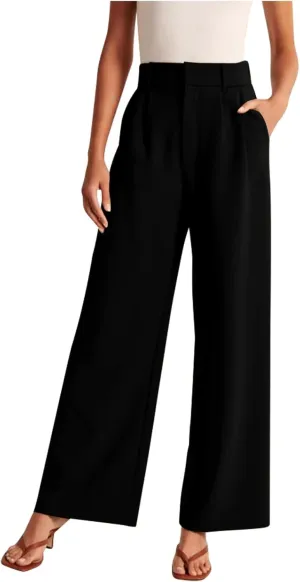 BZGTZT Women's Plus Size Suit Pant Wide Leg Pants Elastic High Waist Lightweight Business Trousers Long Straight Dress Pants