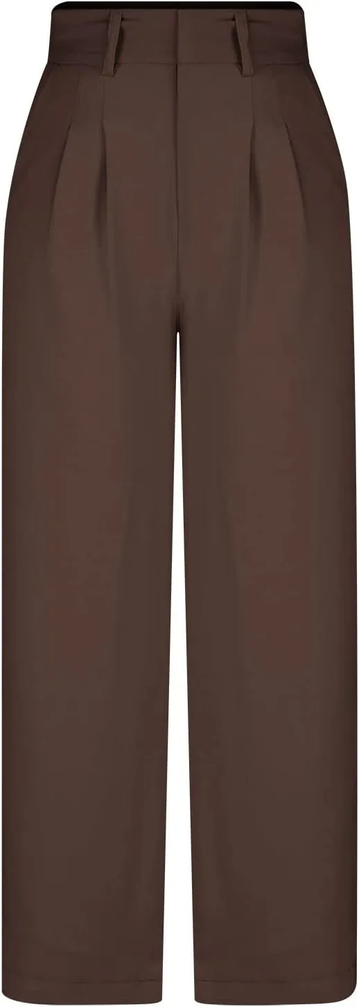 BZGTZT Women's Plus Size Suit Pant Wide Leg Pants Elastic High Waist Lightweight Business Trousers Long Straight Dress Pants