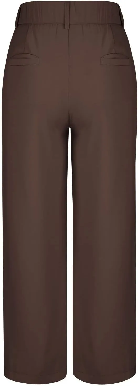 BZGTZT Women's Plus Size Suit Pant Wide Leg Pants Elastic High Waist Lightweight Business Trousers Long Straight Dress Pants