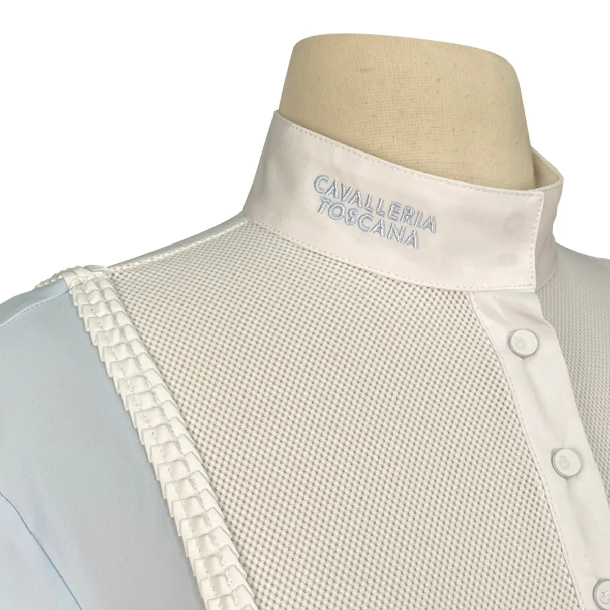 Cavalleria Toscana Jersey Competition Polo w/Decorative Trim in White/Blue - Women's Medium