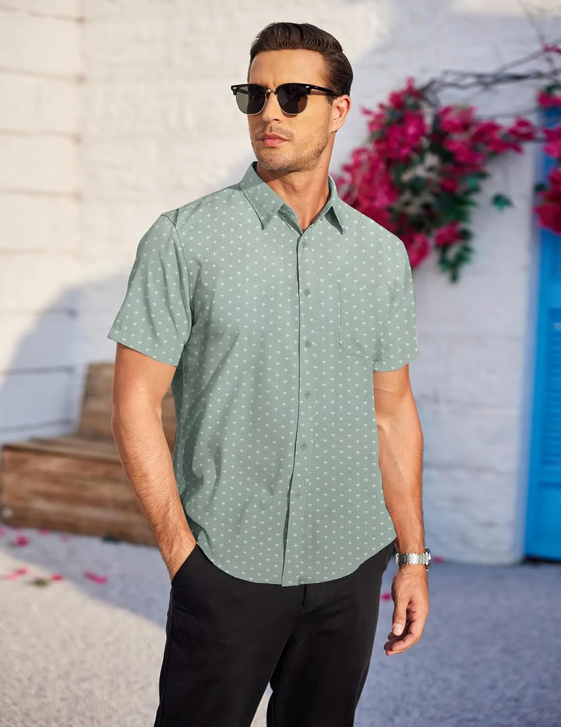 COOFANDY Mens Casual Dress Shirt Short Sleeve Wrinkle Free Dress Shirt Business Casual Shirts