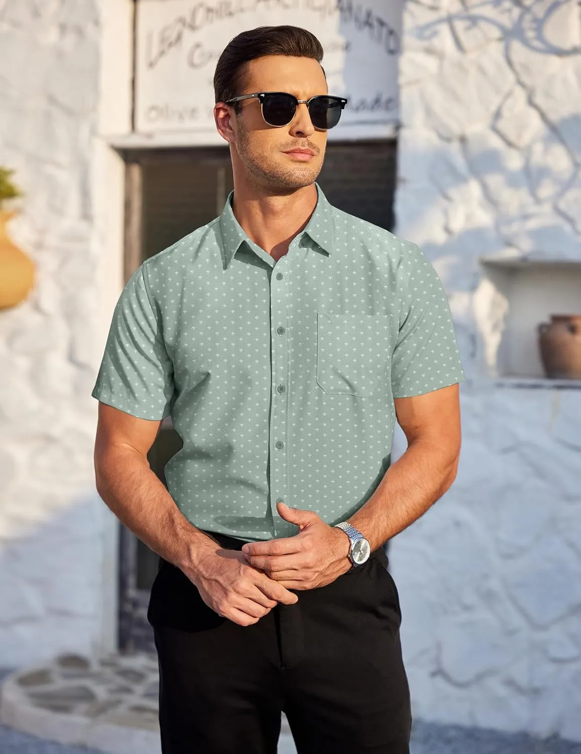 COOFANDY Mens Casual Dress Shirt Short Sleeve Wrinkle Free Dress Shirt Business Casual Shirts