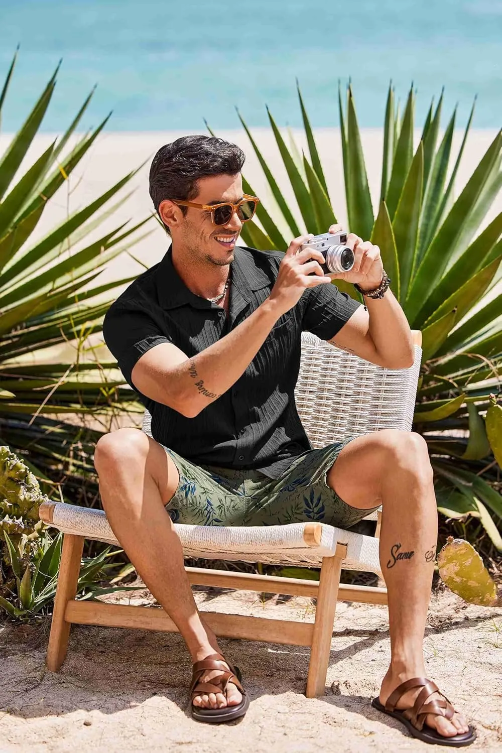 COOFANDY Men's Short Sleeve Casual Button Down Shirts Textured Summer Beach Shirt with Pocket