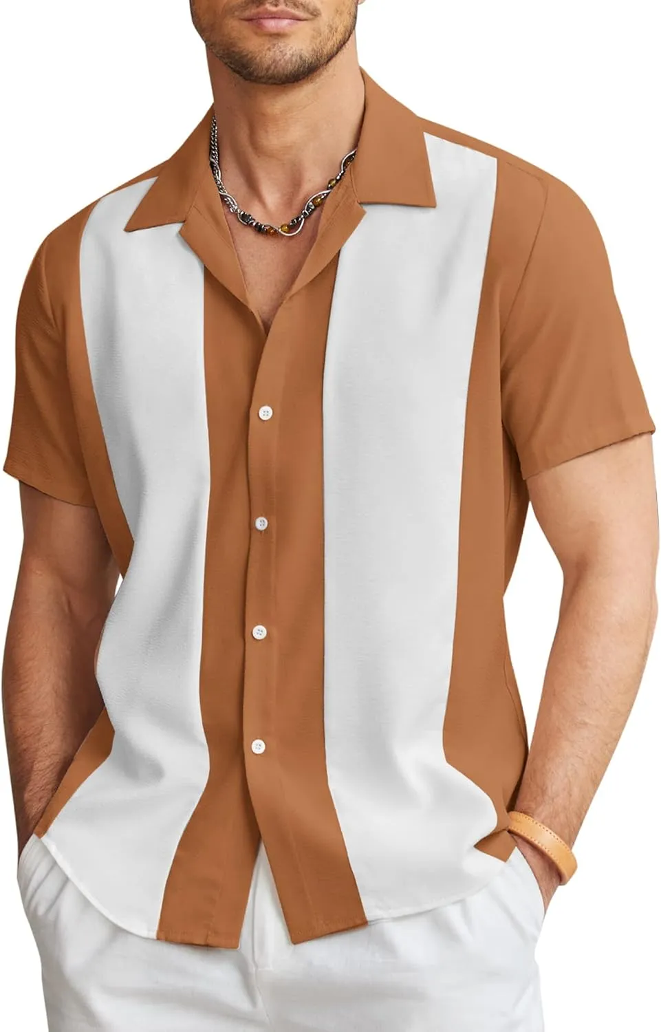COOFANDY Men's Vintage Bowling Shirt Short Sleeve Button Down Summer Cuba Beach Shirts