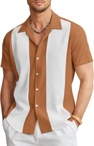 COOFANDY Men's Vintage Bowling Shirt Short Sleeve Button Down Summer Cuba Beach Shirts