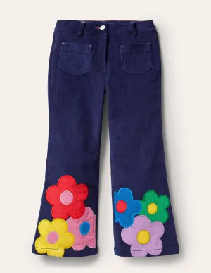 Cord Flower Trousers-College Navy