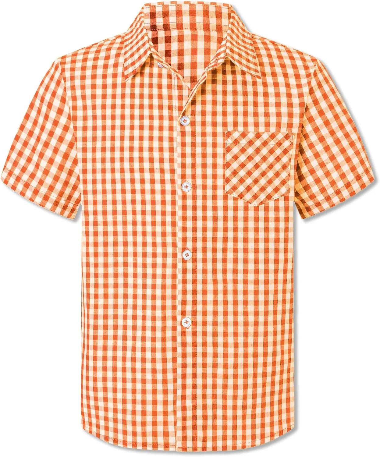 Cromoncent Boys and Mens Summer Plaid Shirt Casual Short Sleeve Button Down Shirts