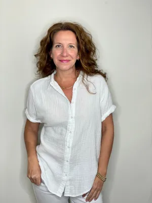 Dylan Gauze Short Sleeve Button Up in White