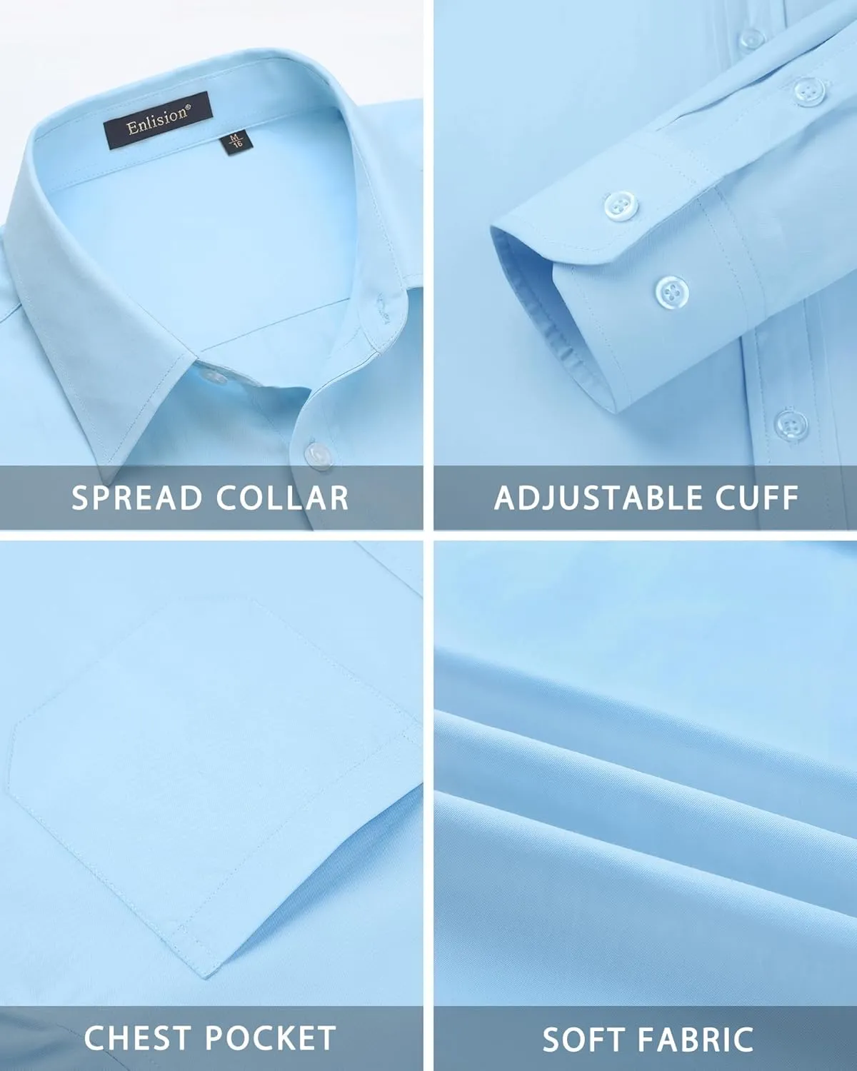Enlision Mens Dress Shirts Long Sleeve Button Down Shirt for Men Regular Fit Business Casual Shirt and Tie Sets for Wedding