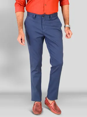 Ensign Blue Self Textured Slim Fit Chinos | JadeBlue