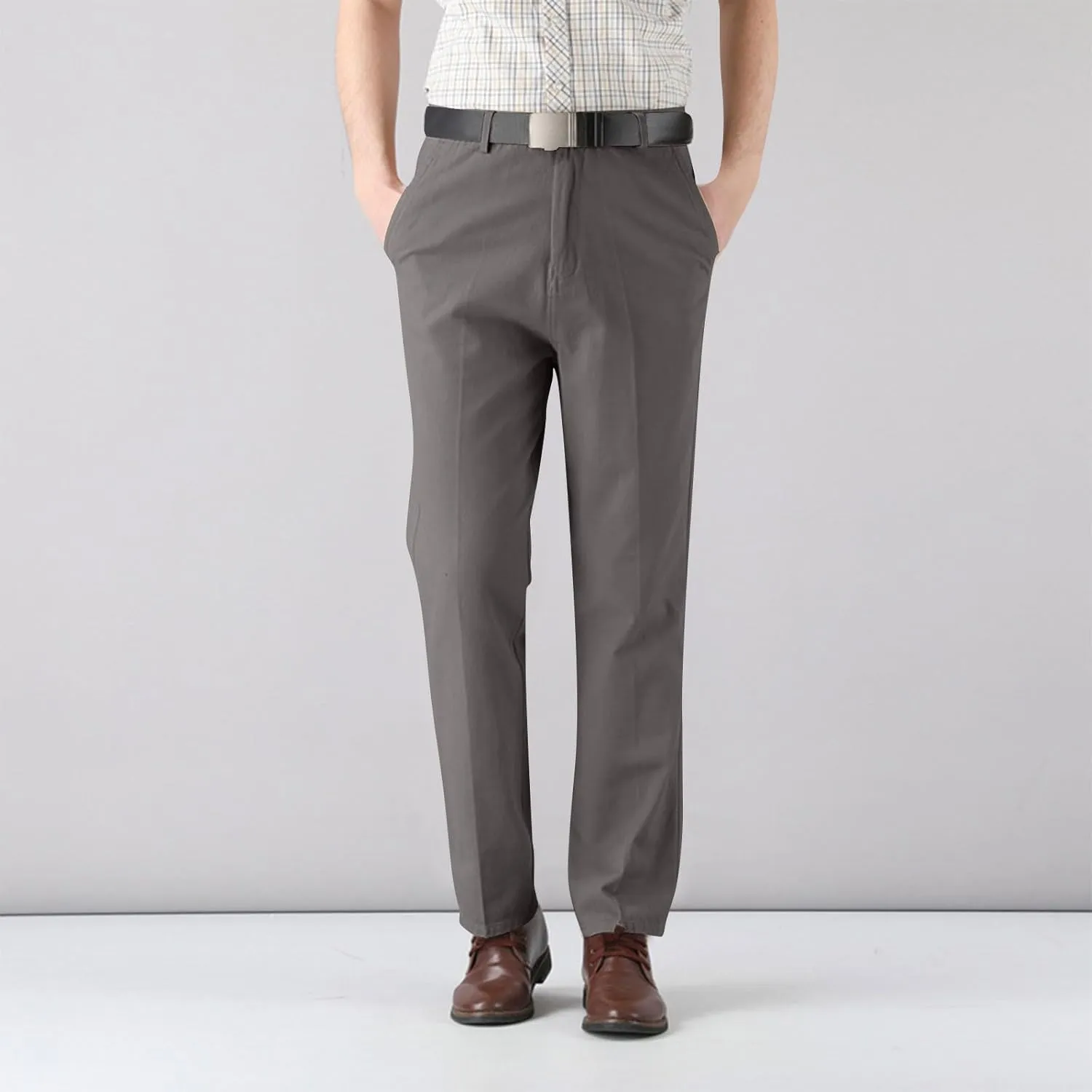 Finelylove Dress Pants for Men Regular Fit Stretch Chino Pants Flat Front Straight Business Work Pants Casual Trousers