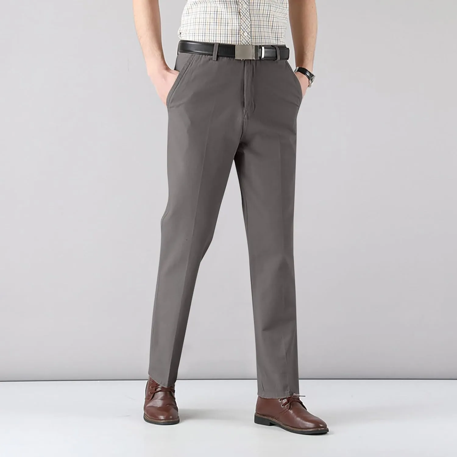 Finelylove Dress Pants for Men Regular Fit Stretch Chino Pants Flat Front Straight Business Work Pants Casual Trousers