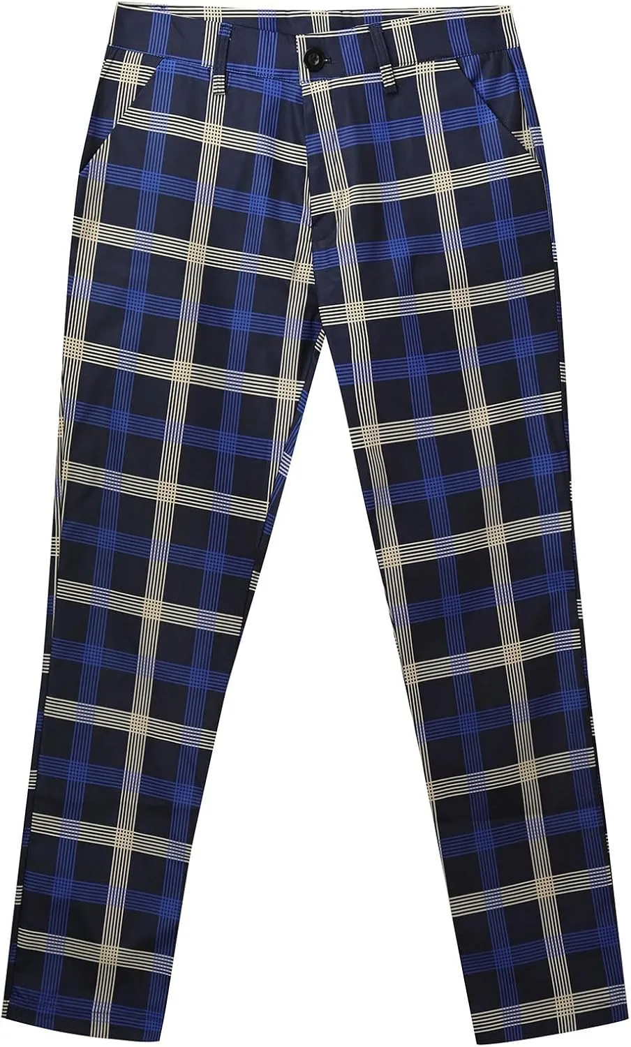 Finelylove Mens Dress Pants Slim Fit Flat Front Casual Plaid Pants Stretch Tapered Business Work Pants Chino Trousers