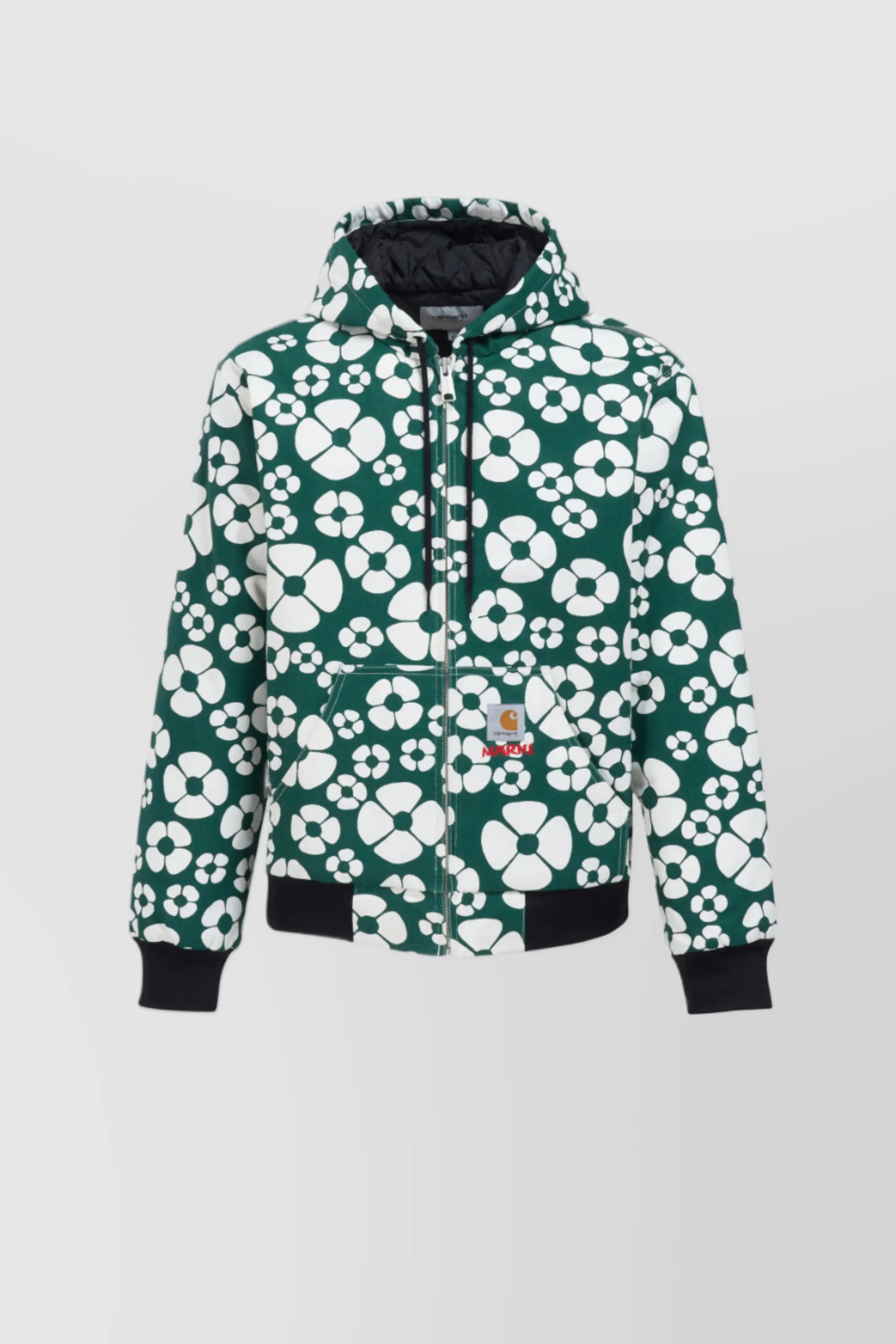 Flower printed green hooded jacket