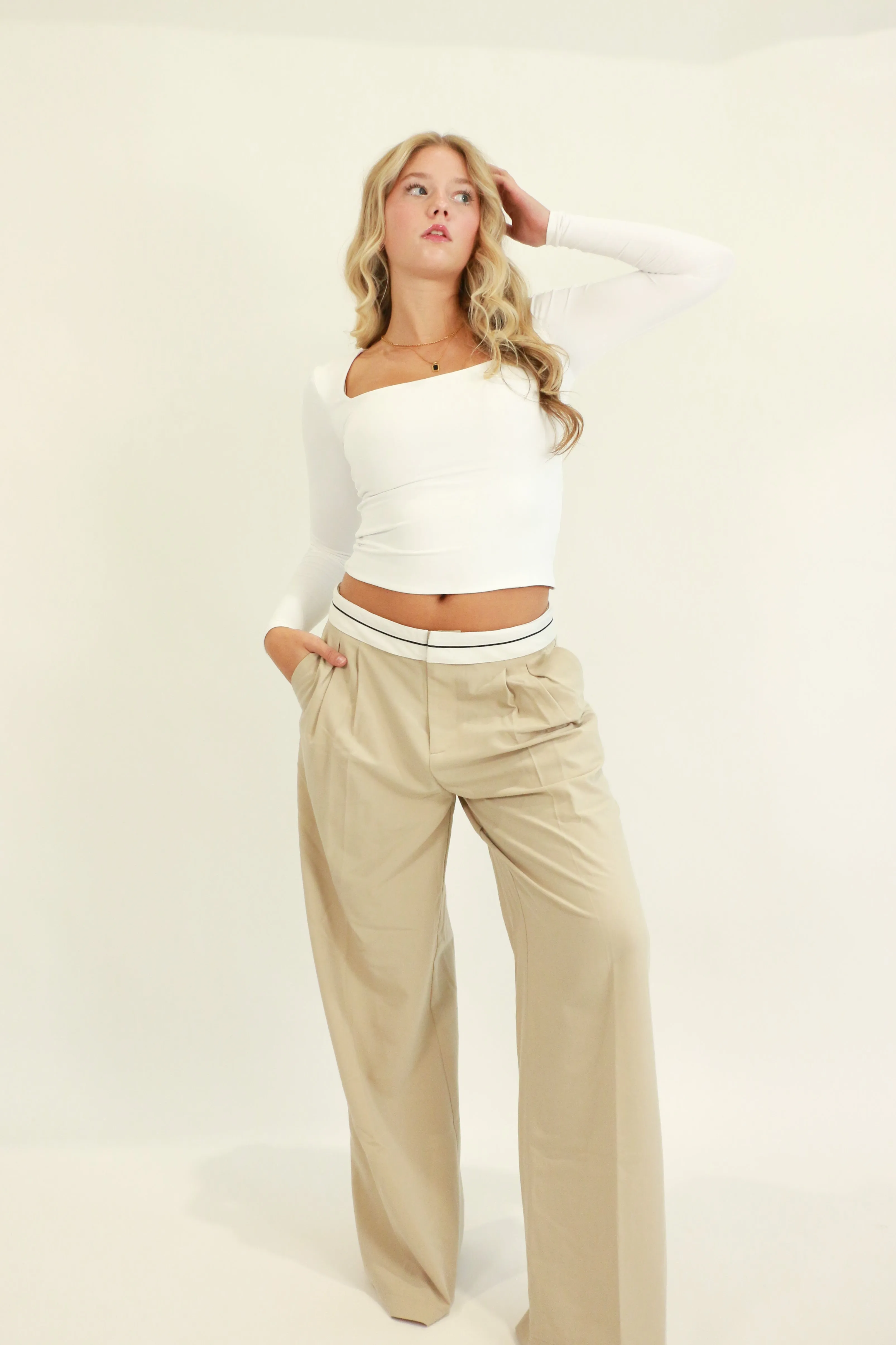 Foldover Slacks | Sand