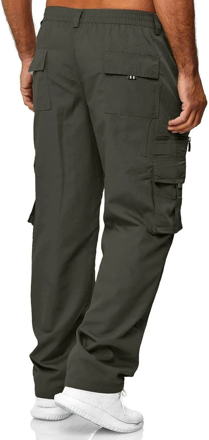 GOFULY Mens Khaki Pants Casual with Pockets Fashion Hiking Pants Stretch Sweatpants Travel Baggy Pants Straight Fit