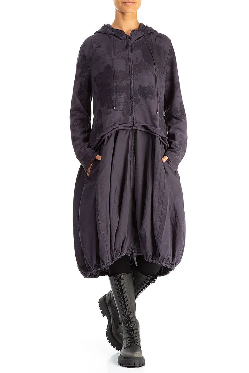 Hooded Vintage Violet Marble Cotton Jacket Dress