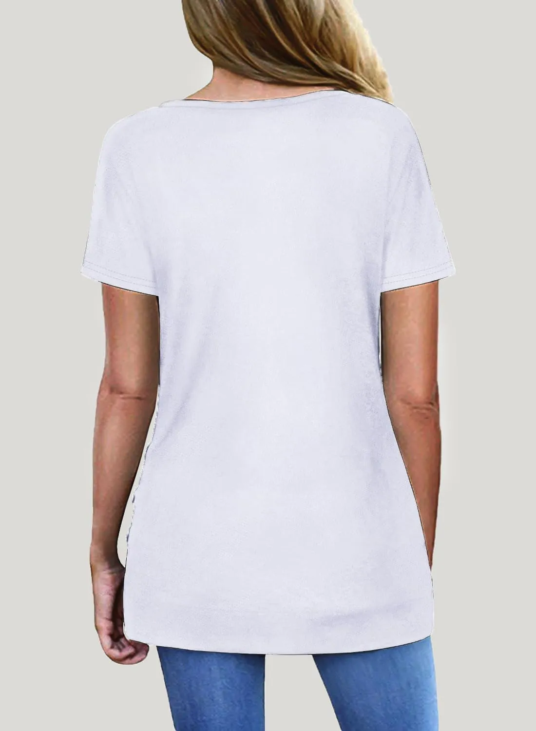 Jescakoo Womens Tops Short Sleeve V Neck Summer Shirts Casual Tunic