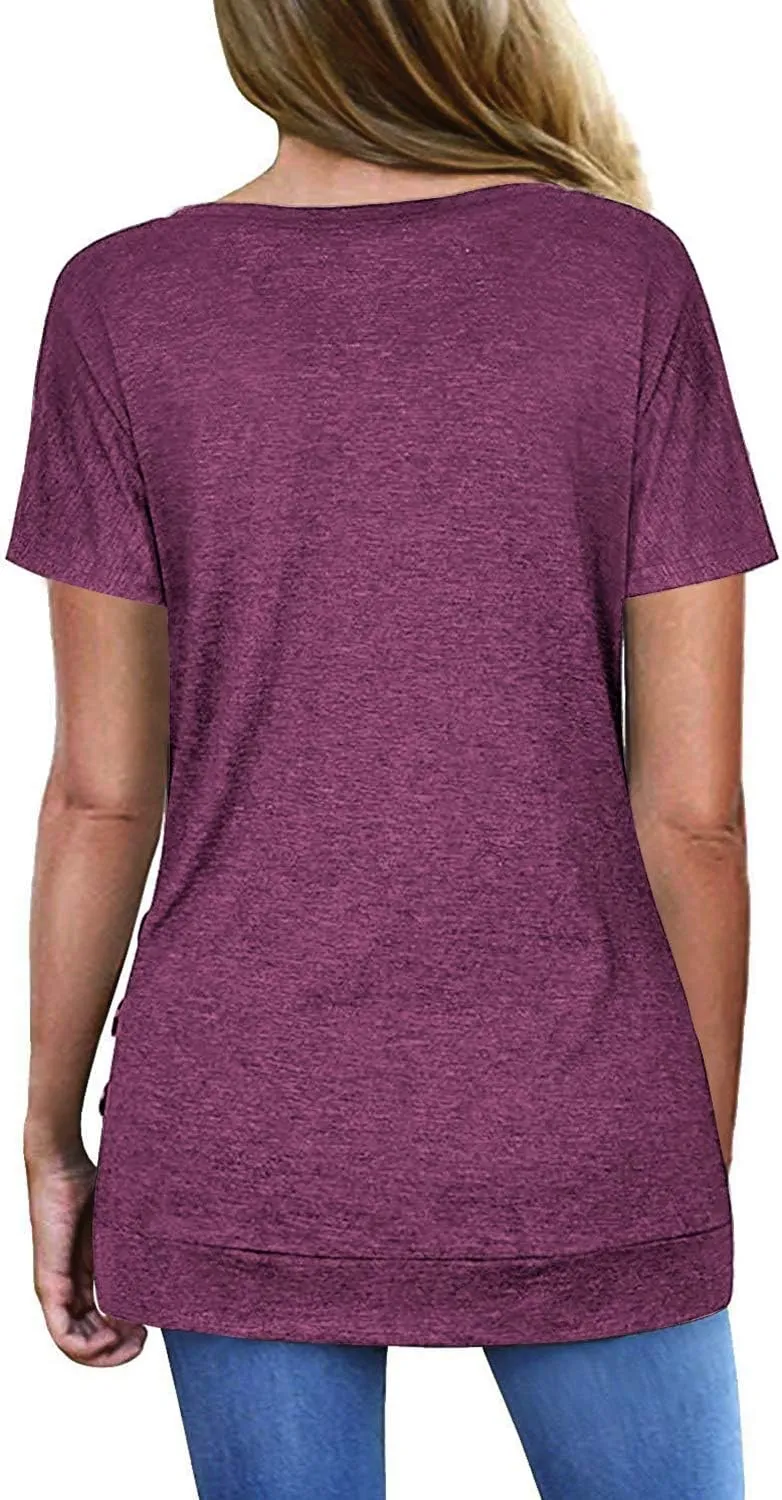 Jescakoo Womens Tops Short Sleeve V Neck Summer Shirts Casual Tunic