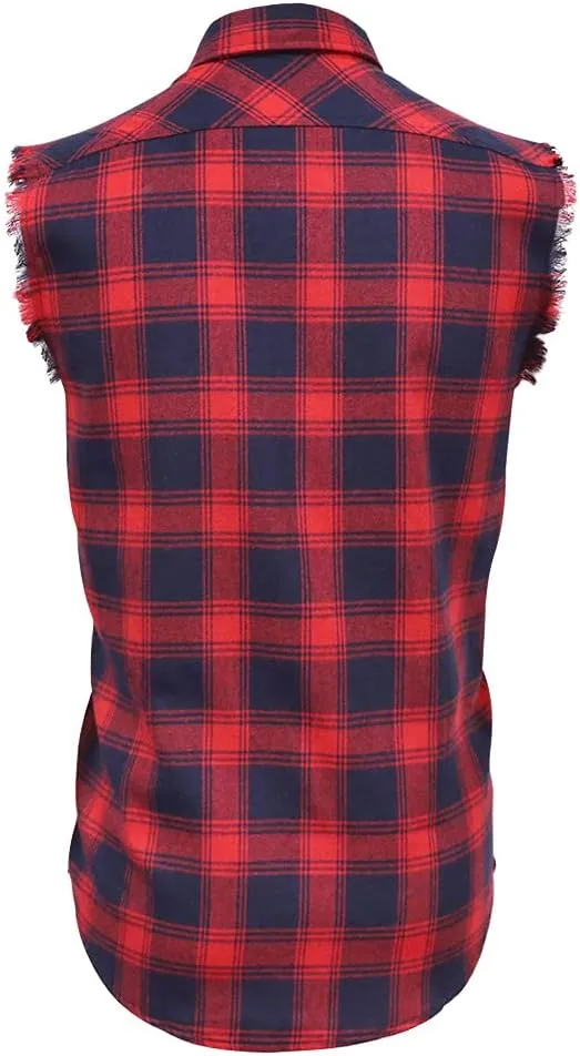 LOGEEYAR Men's Sleeveless Shirt Plaid Flannel Button Down Casual Vest Shirts