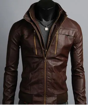 Mens Stylish Casual Slim Fit 735 Biker Leather Jacket - Trendy Motorcycle Outerwear for Modern Men