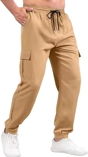 Mens Chinos Slim Fit Pocket Pants Regular Fit Casual Cargo Joggers Tapered Dress Comfort Solid Trousers