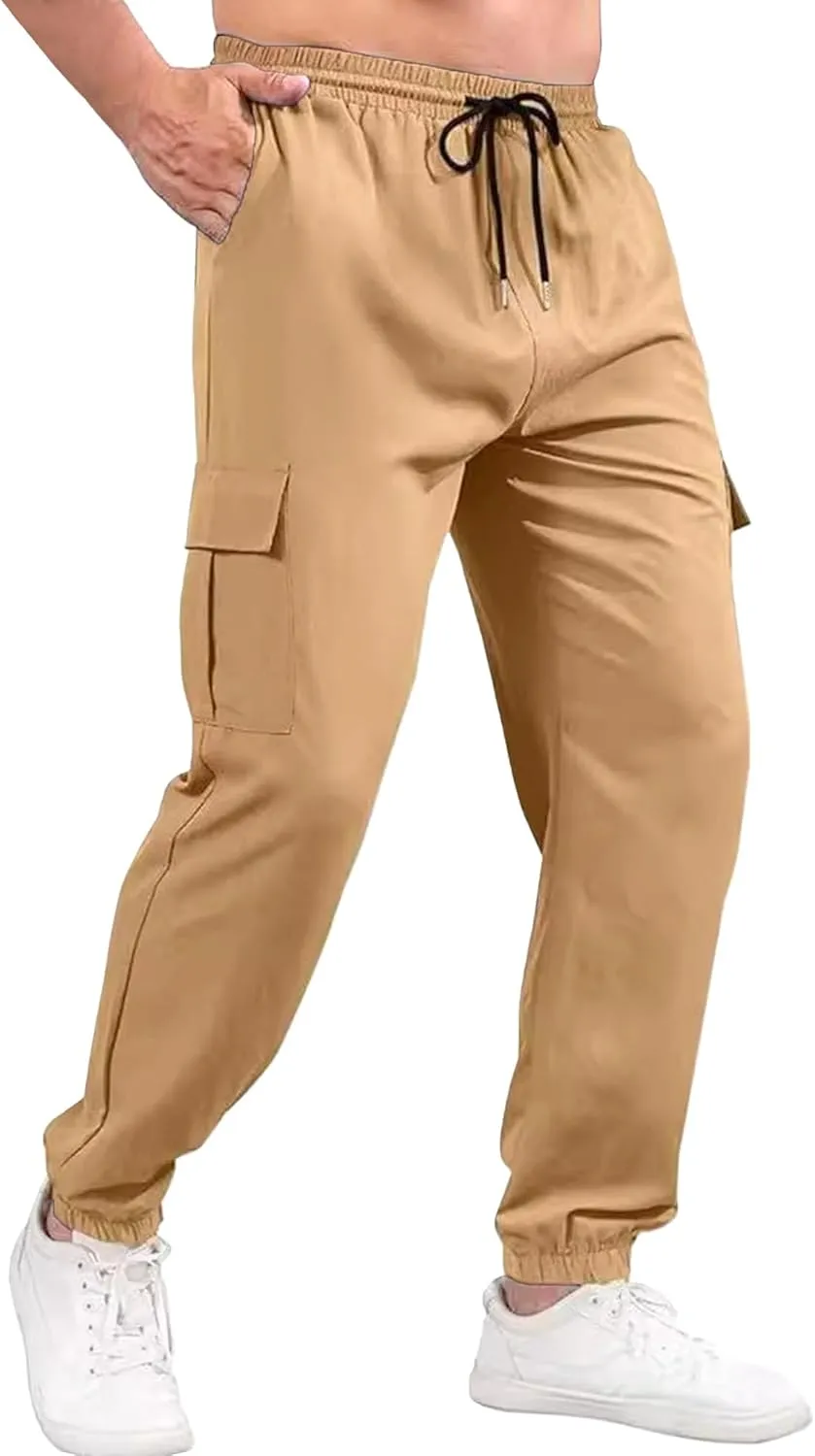 Mens Chinos Slim Fit Pocket Pants Regular Fit Casual Cargo Joggers Tapered Dress Comfort Solid Trousers