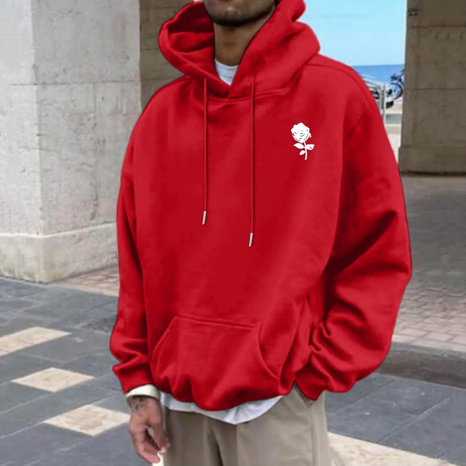 Men's Fashion Loose Sweatshirt Graphic Hoodies for Men Pullover Sweatshirt 2024 Long Sleeve Drawstring Casual Hooded