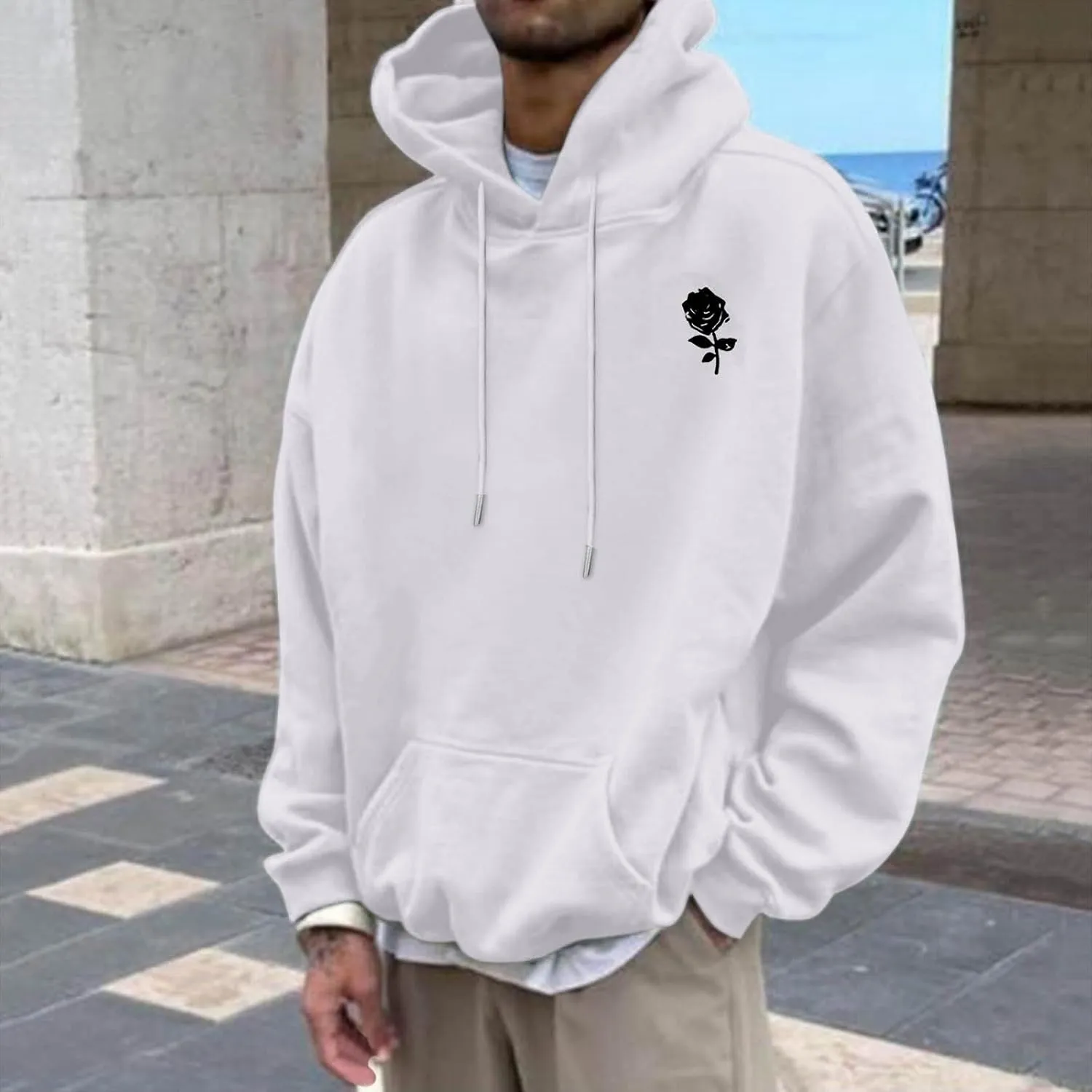 Men's Fashion Loose Sweatshirt Graphic Hoodies for Men Pullover Sweatshirt 2024 Long Sleeve Drawstring Casual Hooded
