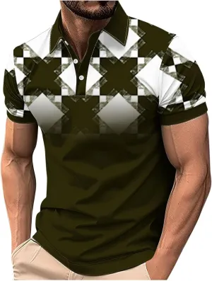 Mens Golf Shirts Short Sleeve Big and Tall Summer Mesh Shirt,Plaid Graphic Print,Breathable Plain Tees Business Casual