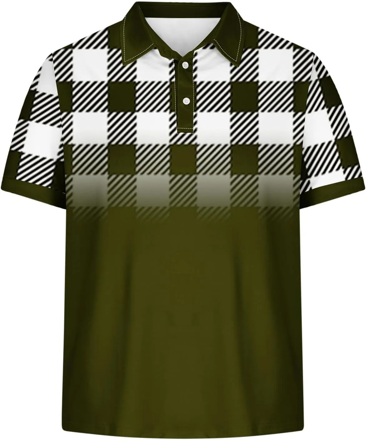 Mens Golf Shirts Short Sleeve Big and Tall Summer Mesh Shirt,Plaid Graphic Print,Breathable Plain Tees Business Casual