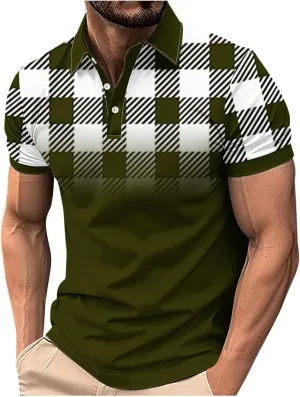 Mens Golf Shirts Short Sleeve Big and Tall Summer Mesh Shirt,Plaid Graphic Print,Breathable Plain Tees Business Casual