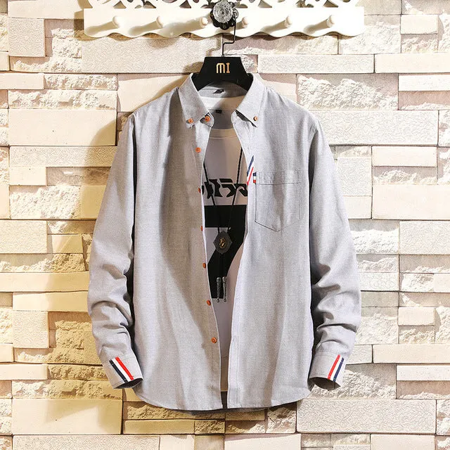 Men's long-sleeved shirts casual body repair solid color lining
