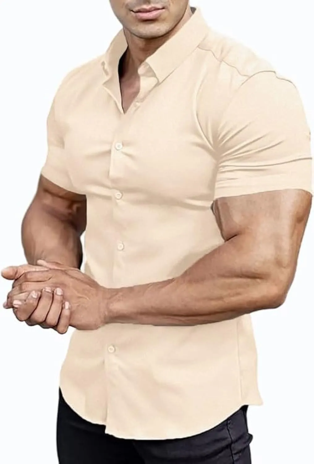 Mens Muscle Fit Dress Shirts Athletic Slim Fit Short Sleeve Stretch Casual Button Down Shirt