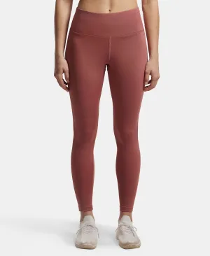 Microfiber Elastane Stretch Performance 7/8th Leggings with Broadwaistband & Back Pocket - Withered Rose