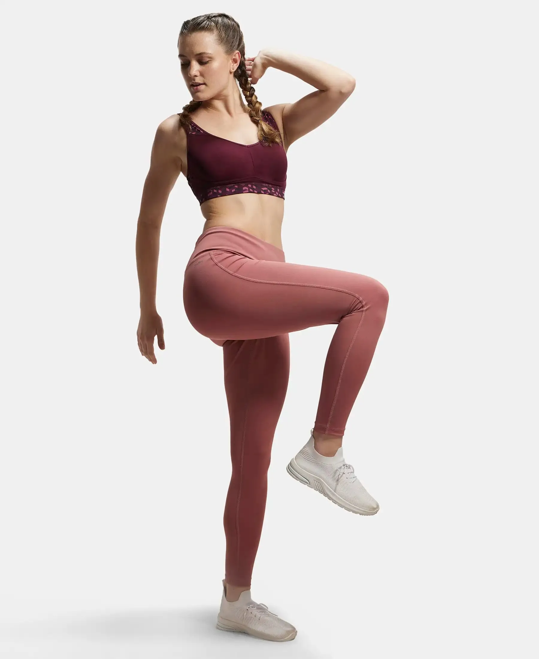 Microfiber Elastane Stretch Performance 7/8th Leggings with Broadwaistband & Back Pocket - Withered Rose