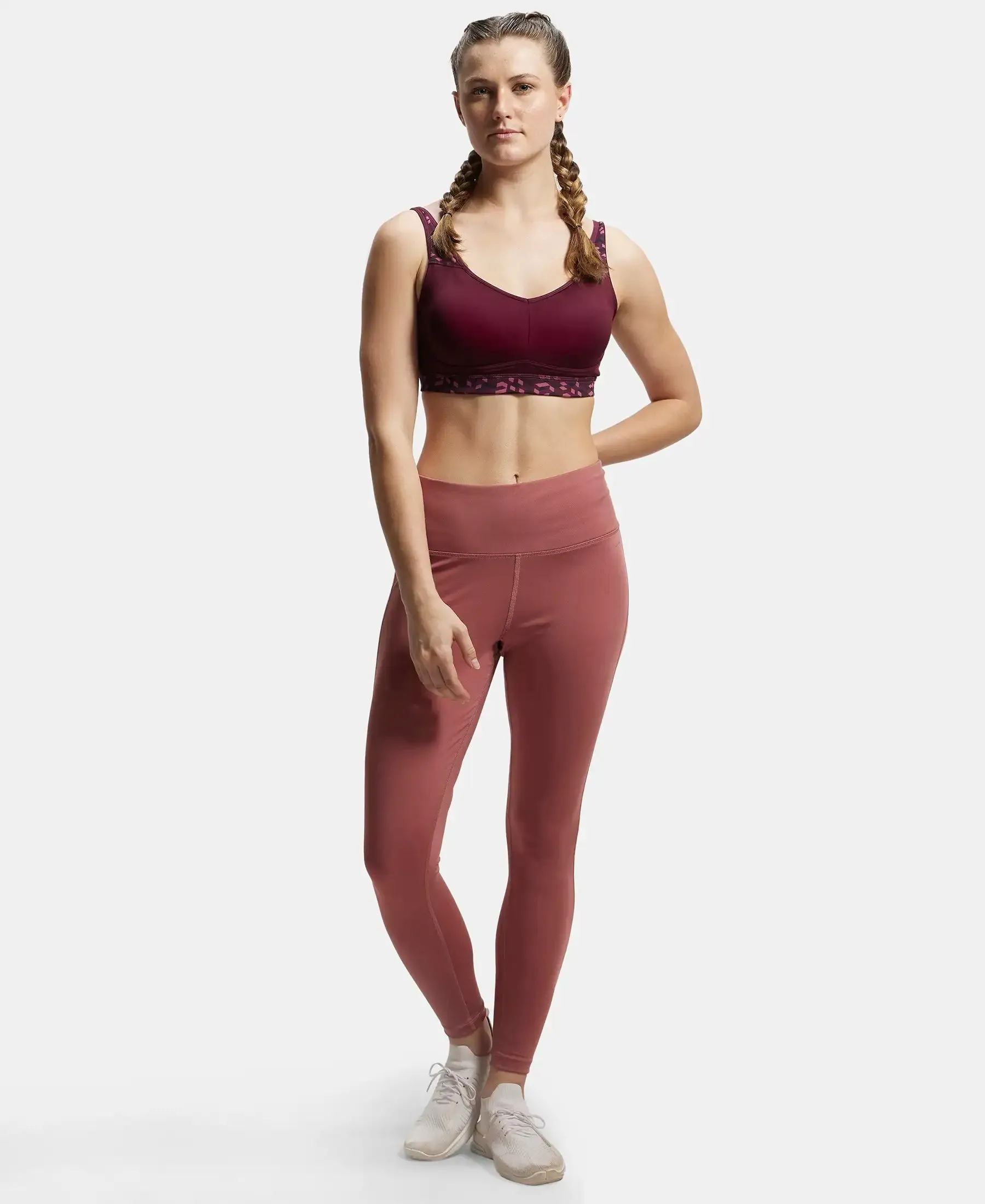 Microfiber Elastane Stretch Performance 7/8th Leggings with Broadwaistband & Back Pocket - Withered Rose