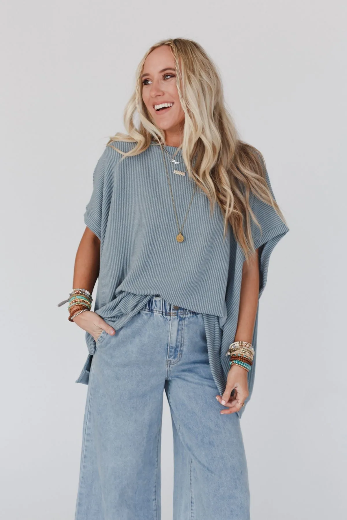Moon Glow Texture Knit Top - Seafoam