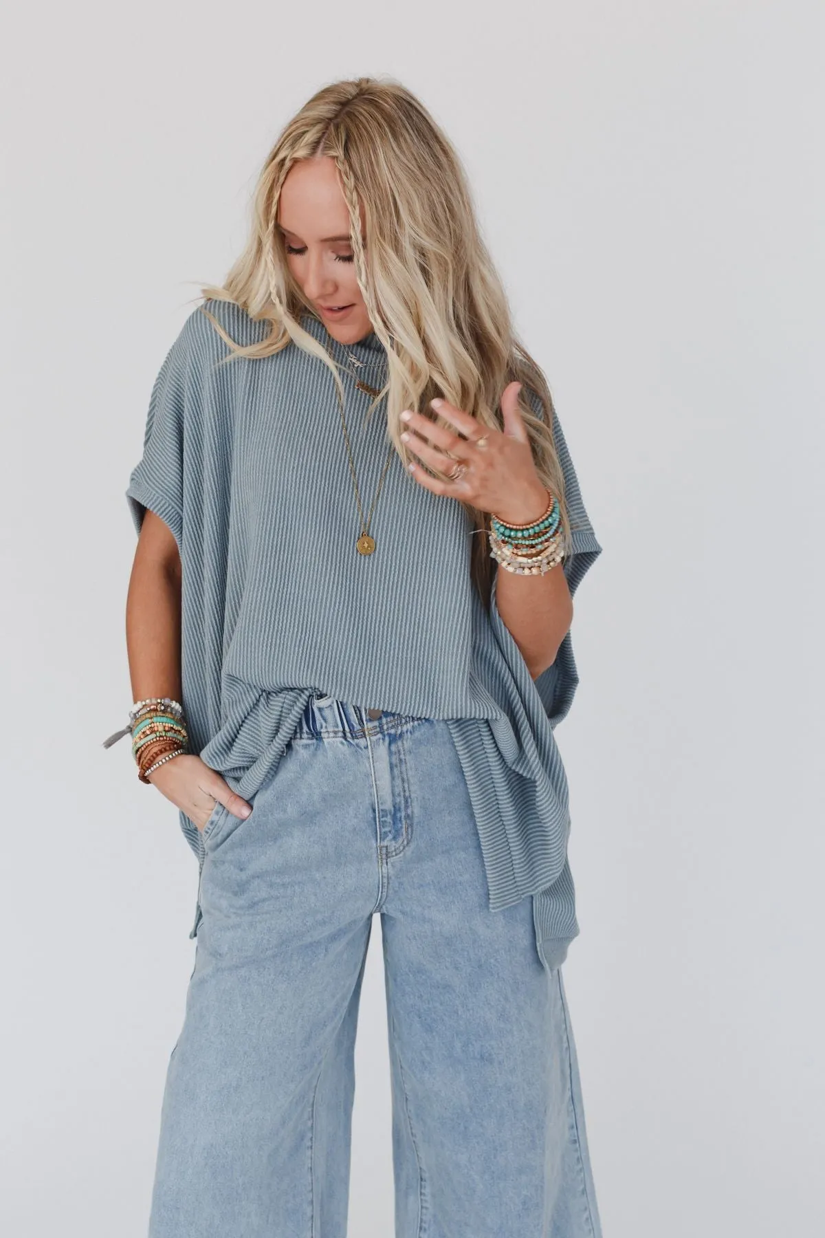 Moon Glow Texture Knit Top - Seafoam