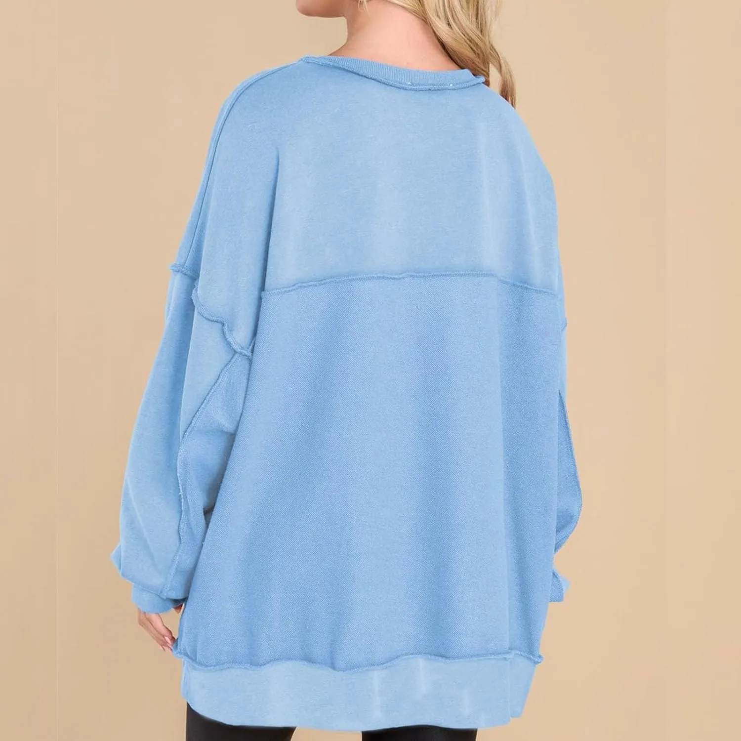 Oversized Sweatshirts for Women Loose Fit Button Henley Neck Pullover Casual Solid Pullover Long Sleeve Tunic Top