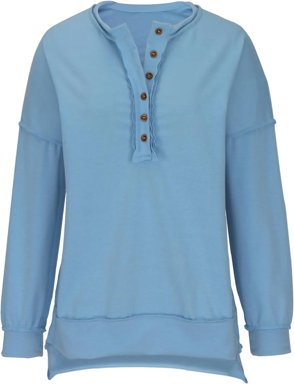 Oversized Sweatshirts for Women Loose Fit Button Henley Neck Pullover Casual Solid Pullover Long Sleeve Tunic Top