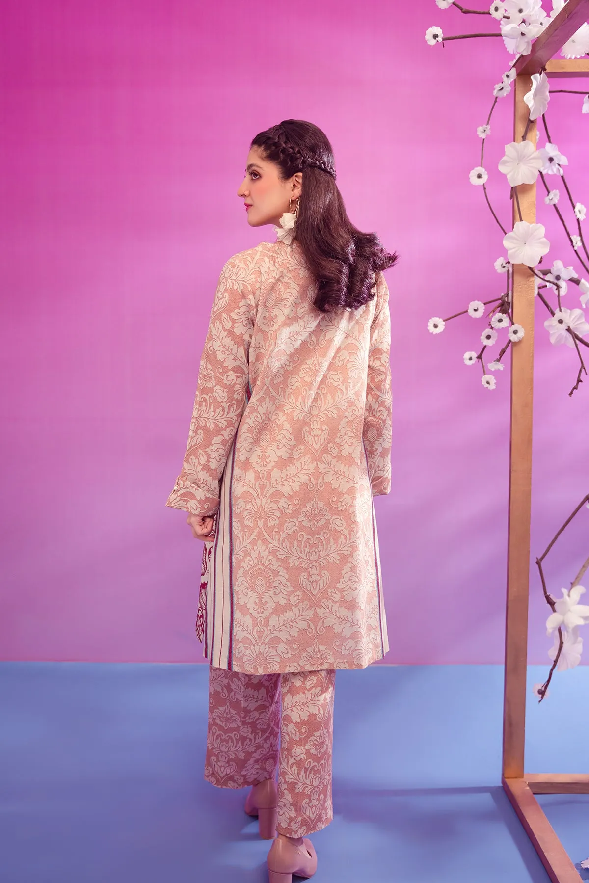PW22-188-Printed Flared Shirt with Trousers 2PC