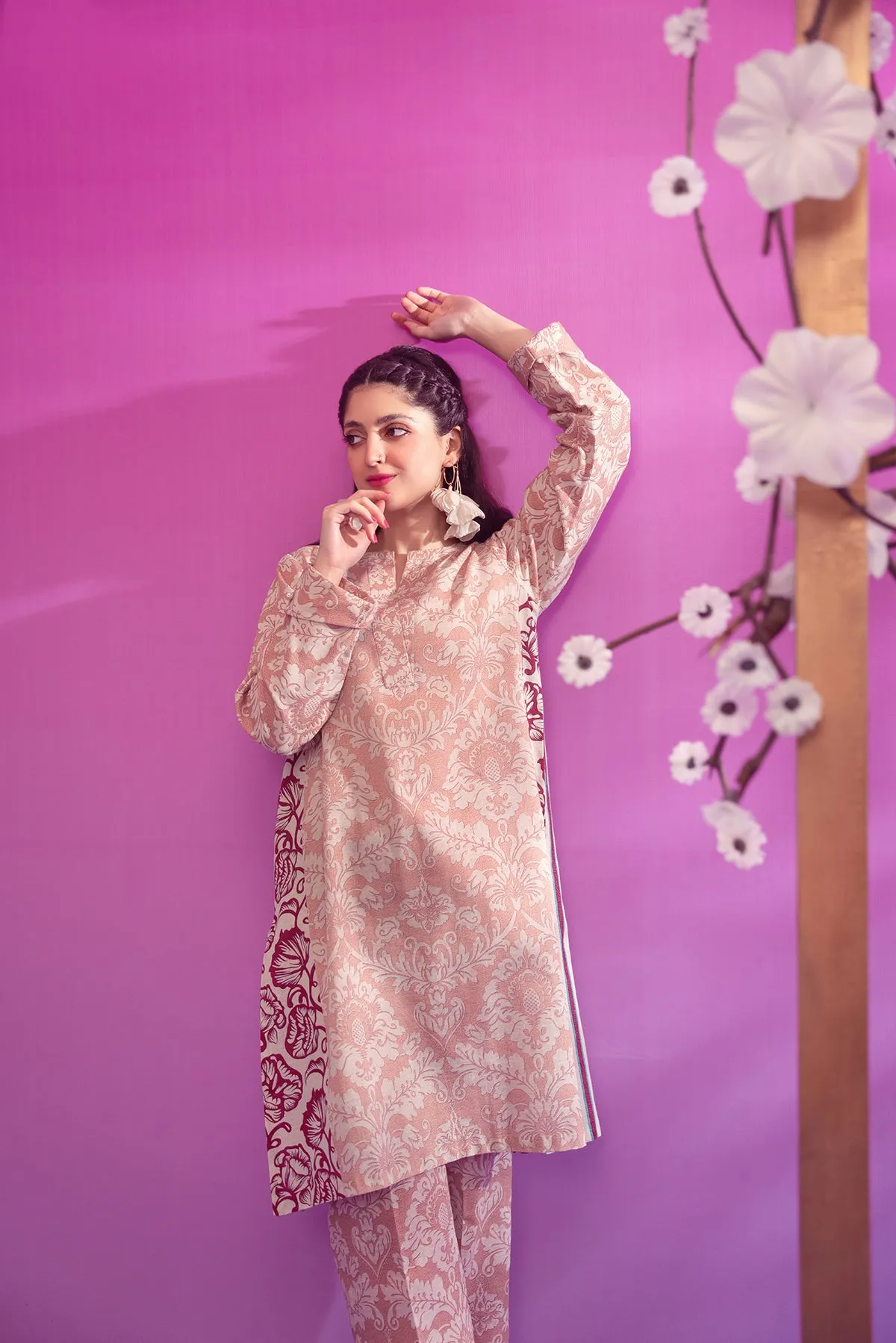 PW22-188-Printed Flared Shirt with Trousers 2PC