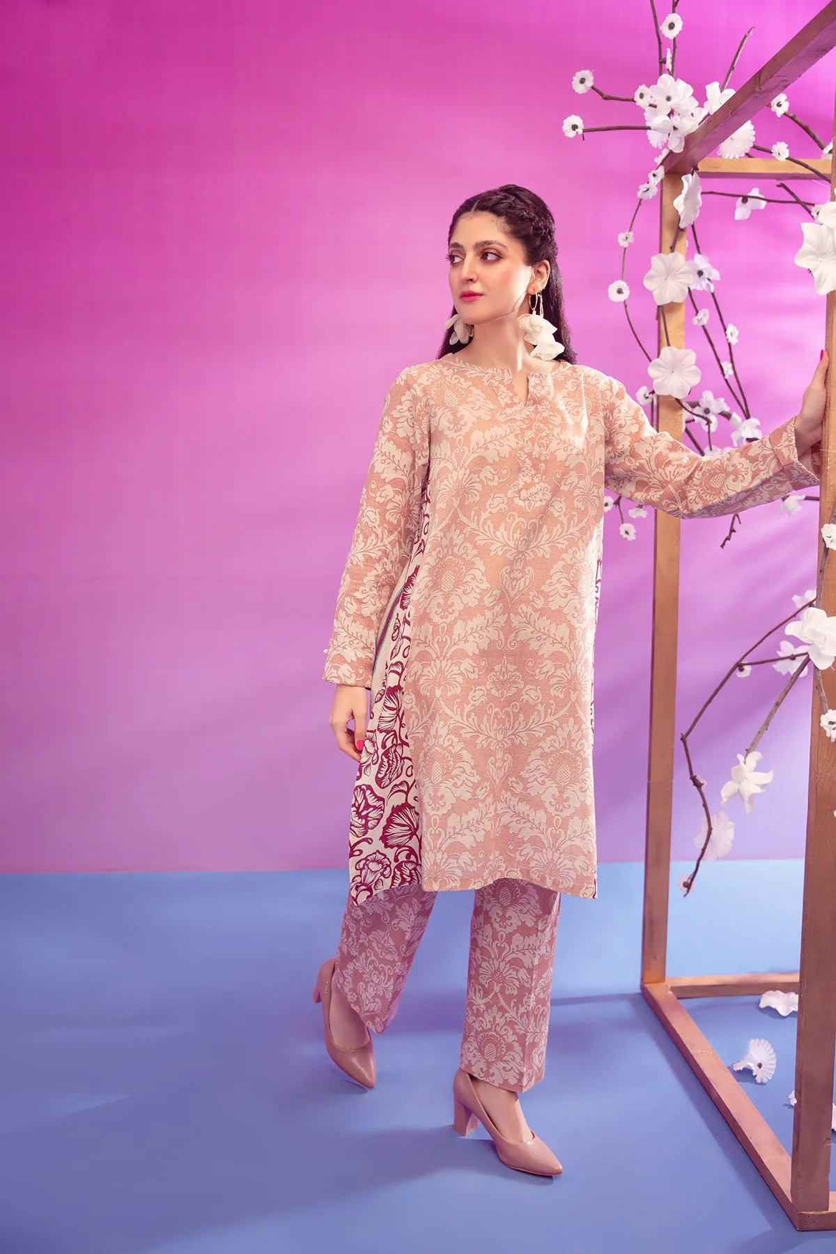 PW22-188-Printed Flared Shirt with Trousers 2PC