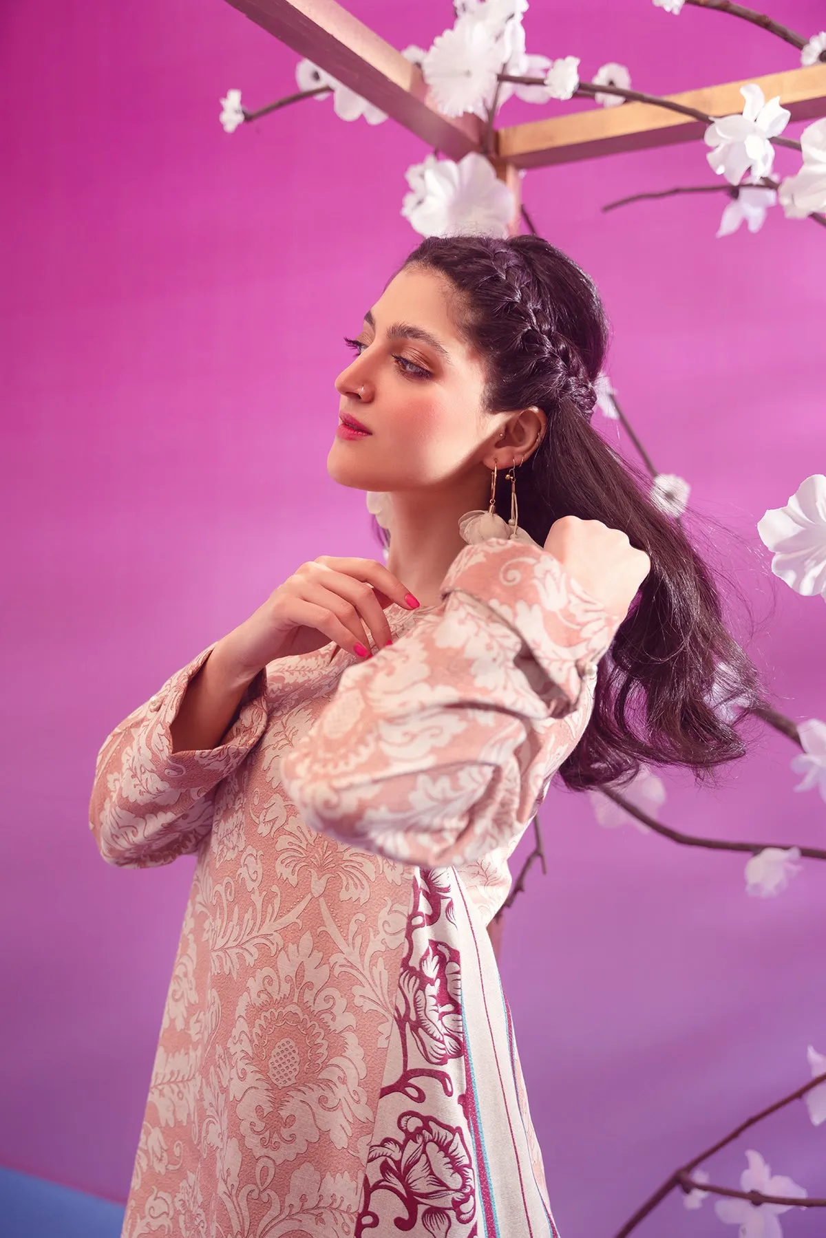 PW22-188-Printed Flared Shirt with Trousers 2PC
