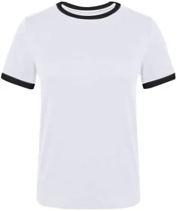Remidoo Womens Ringer Tee Crew Neck Color Block Casual Summer Short Sleeve T Shirt